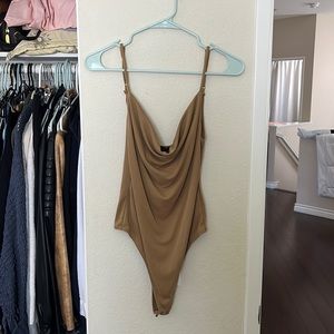 FOREVER 21 Gold beige bodysuit w cowl neck